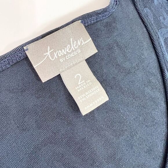 Chico's Travelers Tunic Top Women Medium Indigo Scoop Neck Stretch High Low Hem - Picture 3 of 8